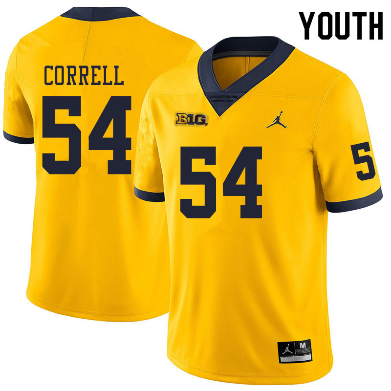 Youth #54 Kraig Correll Michigan Wolverines College Football Jerseys Sale-Yellow